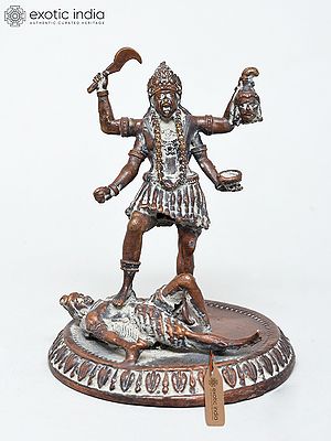 3" Small Goddess Kali Standing on Lord Shiva | Copper Statue