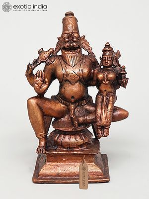 5" Small Blessing Lord Narasimha Seated with Devi Lakshmi | Copper Statue