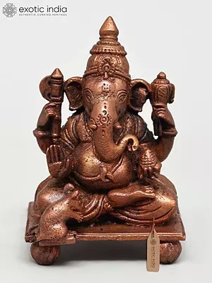 4" Small Four Armed Blessing Lord Ganesha | Copper Statue