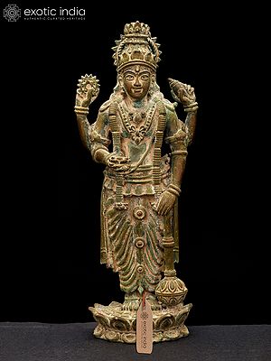 6" Small Four Armed Standing Lord Vishnu | Copper Statue