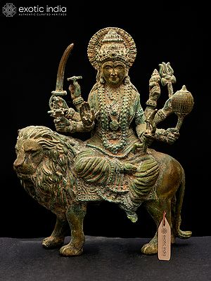 5" Small Eight Armed Goddess Durga (Sherawali Maa) | Copper Statue