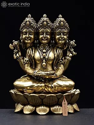 3" Small Sacred Dattatreya: Embodiment of Brahma, Vishnu, and Shiva | Superfine Brass Statue