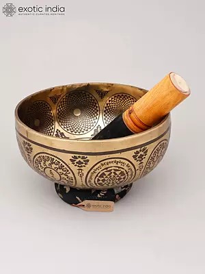 8" Buddhist Bronze Singing Bowl with Auspicious Symbols | Handmade | Made in India