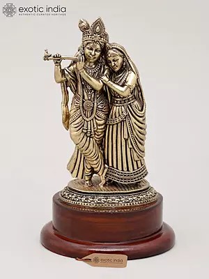 5" Small Superfine Divine Radha and Krishna with Wood Base | Brass Sculpture for Temple