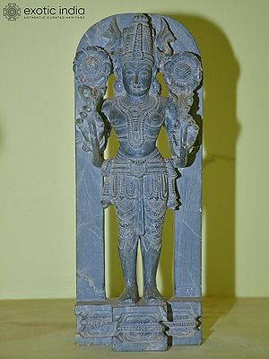 11" Lord Surya Holding Lotus in his Both Hands | Green Stone Statue | Hand Carved