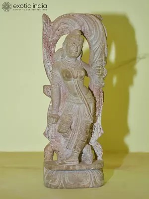 8" Apsara Standing on the Pedestal | Red Stone Statue | Home Decor | Hand Carved