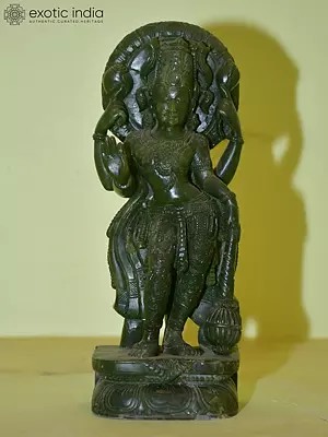 9" Standing Lord Vishnu Holding Mace in his Hand | Green Stone Statue | Hand Carved