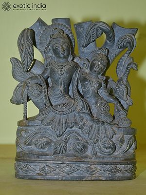 6" Lord Shiva Sitting with Goddess Parvati on the Pedestal | Stone Statue | Hand Carved