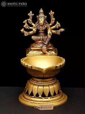 6" Small Goddess Varahi Lamp in Brass | Handmade | Made In India
