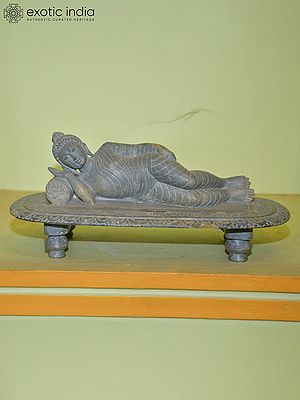 14" Reclining Lord Buddha | Orissa Stone Statue | Hand Carved