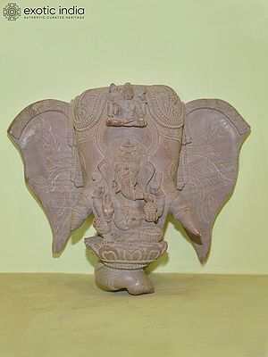 10" Lord Ganesha Carved on Elephant's Head | Orissa Stone Statue | Hand Carved