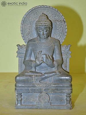 10" Lord Buddha in Dharmachakra Mudra | Orissa Stone Statue | Hand Carved