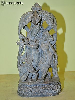 17" Radha Krishna Standing under the Shade of Tree | Orissa Stone Statue | Hand Carved