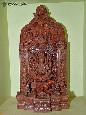 26" Lord Ganesha Seated on his Mount Mouse | Orissa Stone Statue | Hand Carved