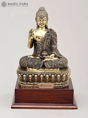 7" Superfine Vitark Posture Idol of Lord Buddha with Wood Base | Brass Statue