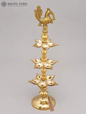 20" Fifteen Wicks Peacock Lamp in Brass | Handmade | Made In India