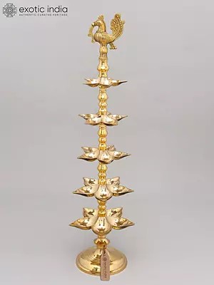 28" Twenty Wicks Peacock Lamp in Brass | Handmade | Made In India