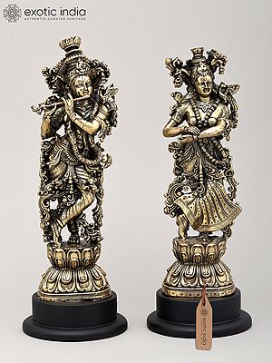 9" Superfine Radha and Krishna - Symbol of Eternal Love and Harmony with Wood Base | Brass Sculpture