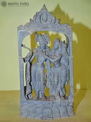 16" Radha Krishna Standing in a Frame | Orissa Stone Statue | Hand Carved