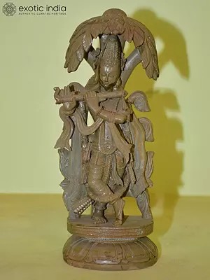 11" Lord Krishna Playing Flute Under Kadamba Tree | Orissa Stone Statue | Hand Carved