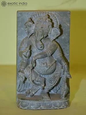 6" Four armed Lord Ganesha Standing in Dancing Pose | Orissa Stone Statue | Hand Carved