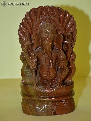 9" Chaturbhuj Lord Ganesha Seated on his Throne | Orissa Stone Statue | indian Handmade art