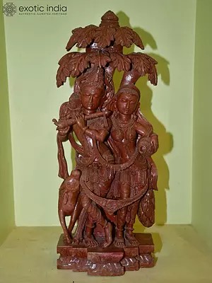 27" Radha Krishna Standing Under Tree with Nandi | Orissa Stone Statue | indian Handmade art