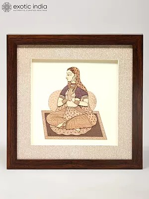 10" Lady Playing Manjeera | Wood Artwork | Wall Hanging Frame