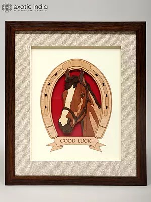 13" Good Luck Horse | Wood Art Wall Hanging Frame | Home Decor
