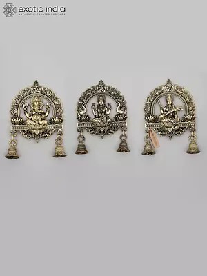 6" Small Superfine Ganesha Lakshmi Saraswati Wall Hanging Bells | Set of Three