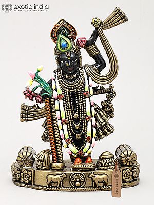 5" Small Blessings of Lord Krishna in Shrinathji Form | Brass Sculpture