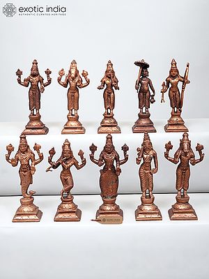 6" Ten Incarnations of Vishnu - Dashavatara | Copper Statue | Made in India