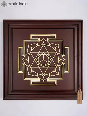 23" Kamalatmika Yantra for Attract Wealth and Good Fortune | Brass Yantra on Wood Frame | Wall Hanging