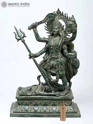 16" Goddess Kali Standing on Lord Shiva | Brass Statue