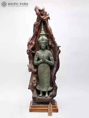 39" Graceful Standing Namaskar Buddha in Wood Grotto