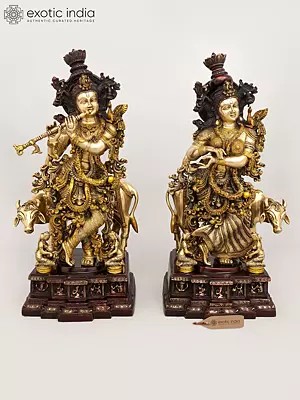 28" Radha Krishna with Cow | Handmade