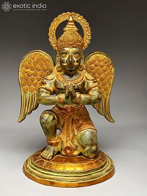 28" Sitting Garuda in Namaskar Mudra (Vahana of Lord Vishnu) | Brass Statue