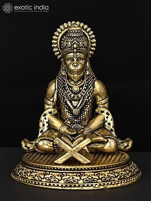 3" Small Superfine Lord Hanuman Meditating with Ram Naam Book | Brass Statue