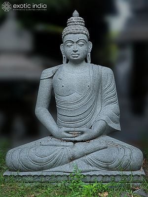 72" Large Statue Of Buddha In Dhyan Mudra | Granite Stone Sculpture