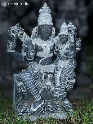 46" Lord Vishnu And Goddess Lakshmi Idol | Granite Stone Statue