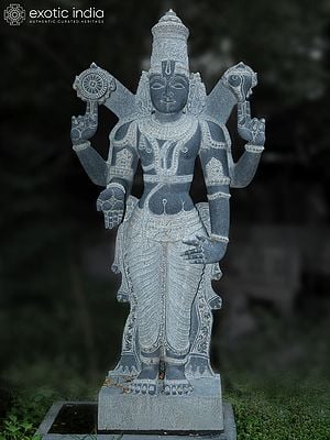 80" Large Sized Statue Of Lord Vishnu | Hand Carved | Granite Stone Statue