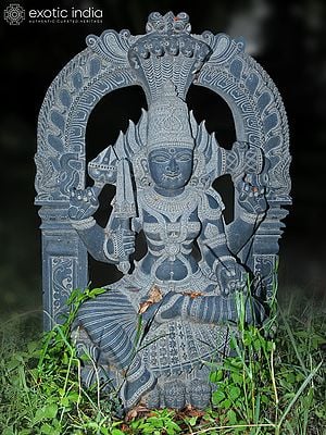 54" Large Seated Devi Karumariamman Idol | Granite Stone Statue