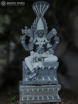 87" Large Sized Seated Devi Karumariamman Idol | Hand Carved | Granite Stone Statue