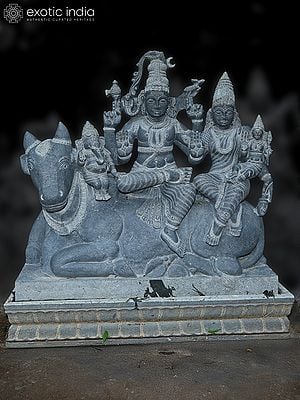 60" Shiv Parivar Seated On Nandi Idol | Hand Carved | Granite Stone Statue