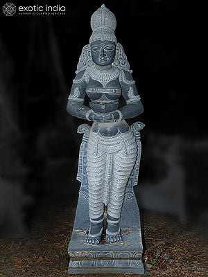 67" Standing Apsara Granite Stone Statue | Hand Carved