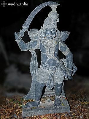 55" Large Standing Madurai Veeran | Granite Stone Statue