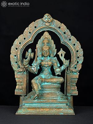 5" Small Goddess Mariamman Seated on Kirtimukha Throne | Bronze Statue