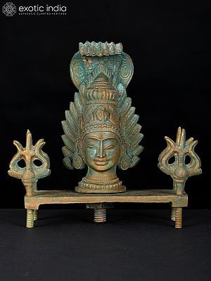 5" Small Goddess Mariamman Head with Tridents | Bronze Statue