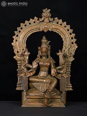 5" Blessing Goddess Varahi Seated on Kirtimukha Throne | Bronze Statue