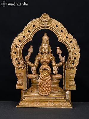 5" Small Dhana Lakshmi Seated on Kirtimukha Throne | Bronze Statue